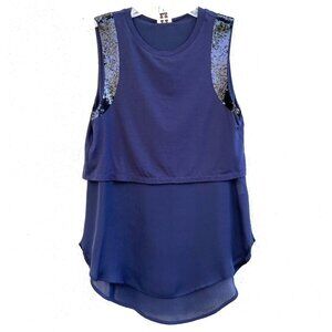 Haute Hippie Size XS Tunic Top Blue Sleeveless Sequin Accents Layered Silk Blend